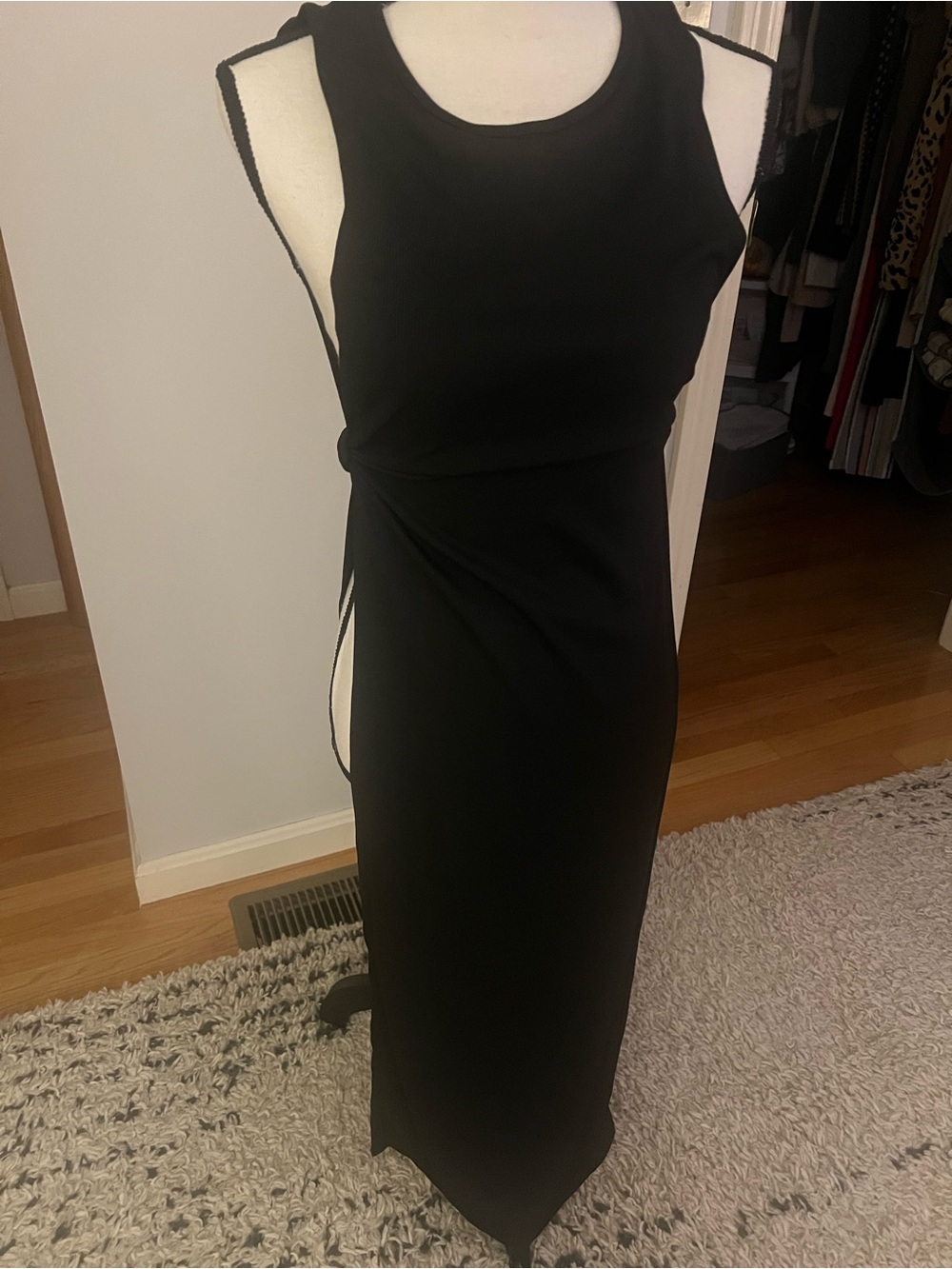 SHEIN Black Side-Tie Sleeveless Midi Swim Coverup